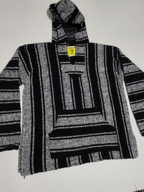 (FD) IGUANA JACK Black & White Striped Baja Hoodie Sweater - Men's